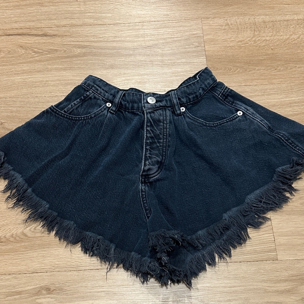 Free People Black Denim Flair Shorts